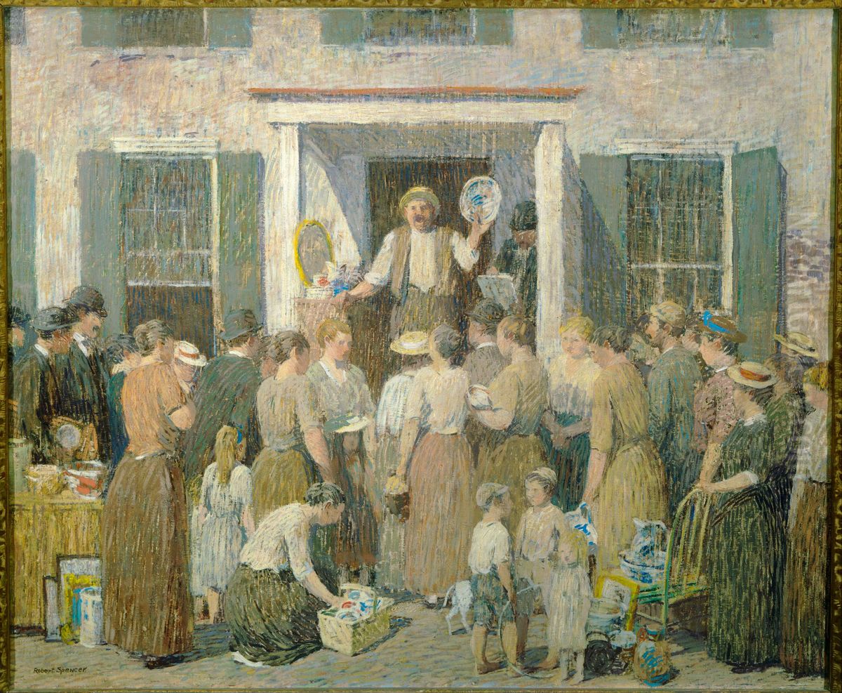 The Auction Oil Painting by Robert Spencer