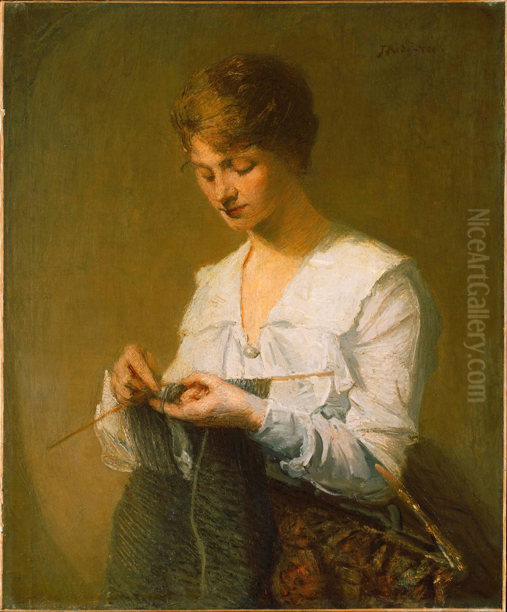 Knitting for Soldiers Oil Painting by J. Alden Weir
