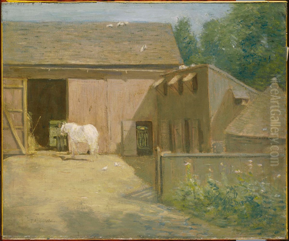New England Barnyard Oil Painting by J. Alden Weir