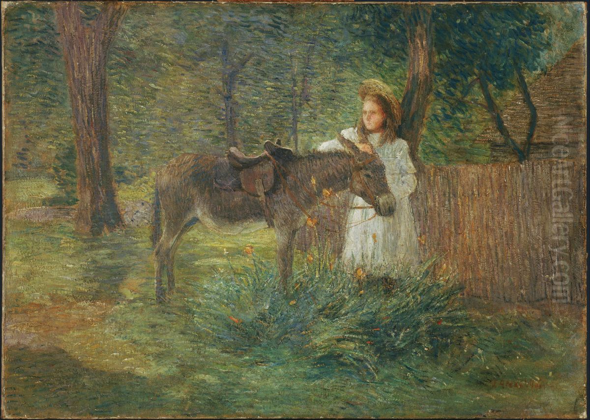 After the Ride / Visiting Neighbors Oil Painting by J. Alden Weir