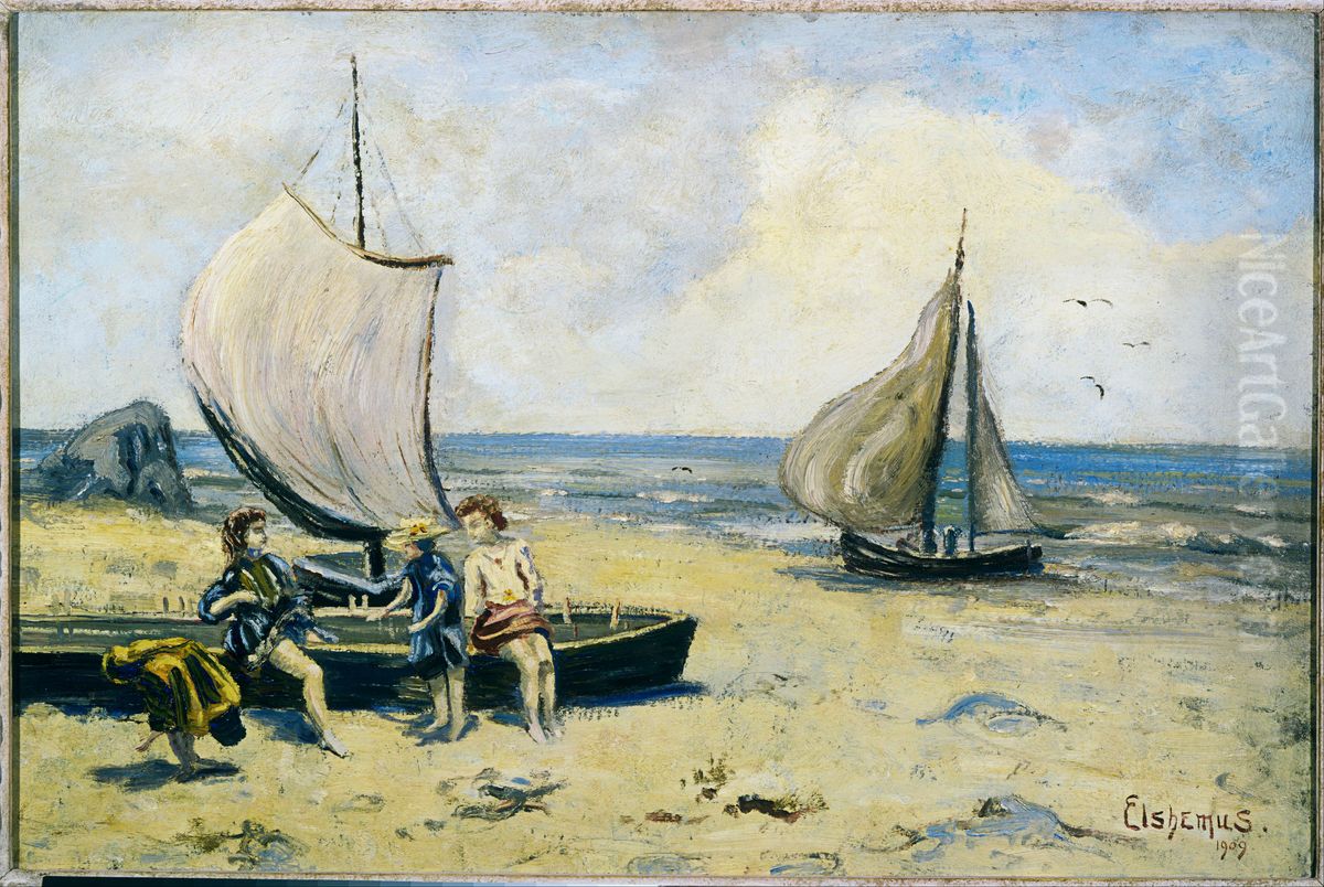 Children on the Beach Oil Painting by Louis Eilshemius