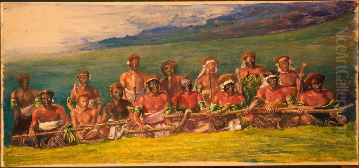 Chiefs and Performers in War Dance, Fiji Oil Painting by John La Farge