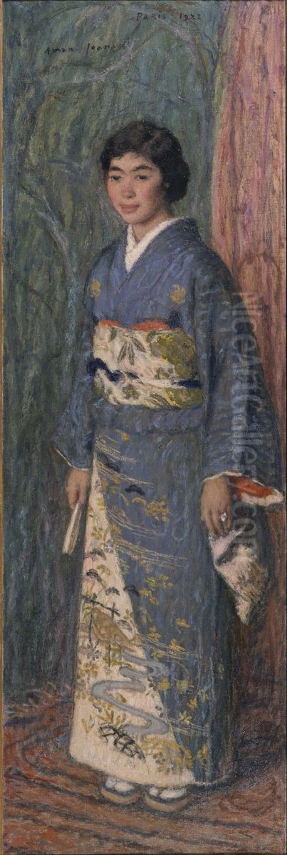 Portrait of a Japanese Woman (Mrs. Kuroki) Oil Painting by Edmond-Francois Aman-Jean