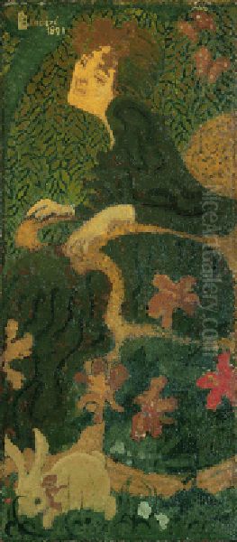 Young Girl Sitting with a Rabbit Oil Painting by Pierre Bonnard