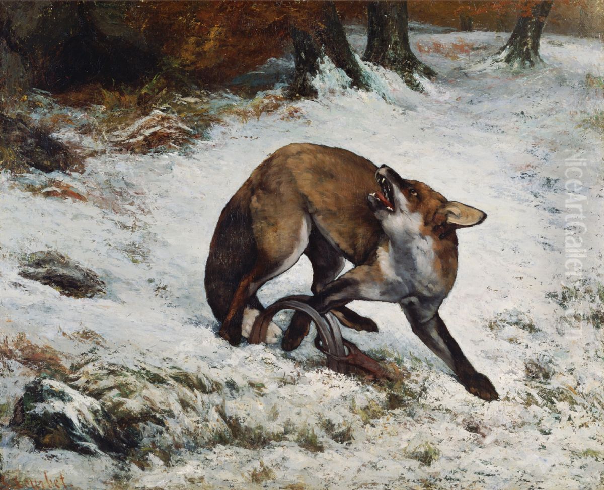 Renard pris dans un piege Oil Painting by Gustave Courbet