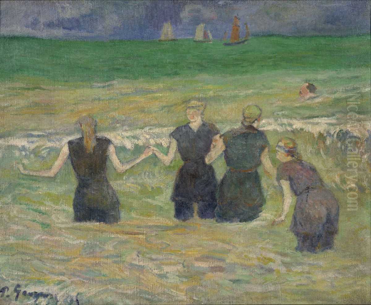 Baigneuses a Dieppe Oil Painting by Paul Gauguin