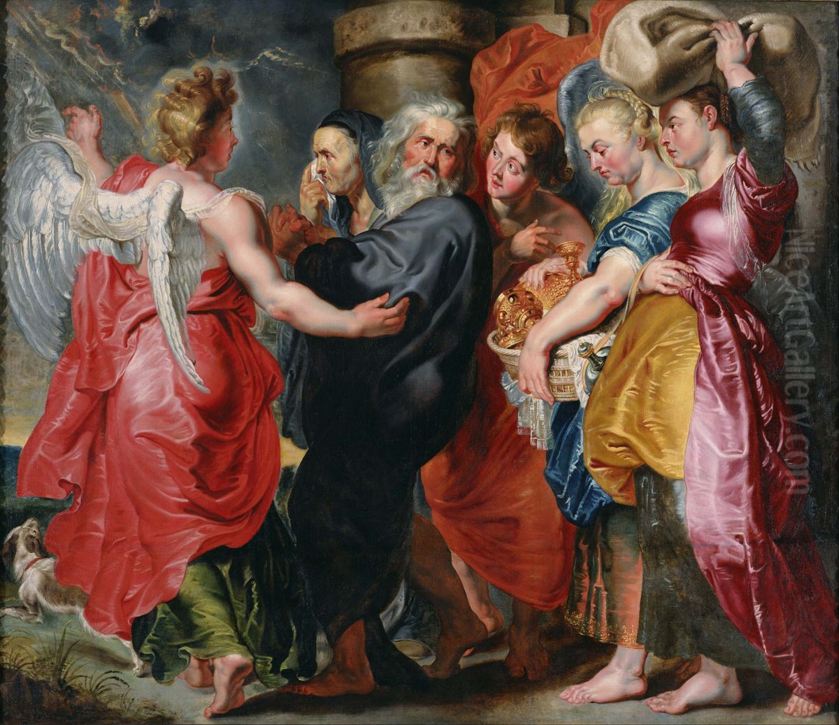 The Flight of Lot and His Family from Sodom (after Rubens) Oil Painting by Jacob Jordaens