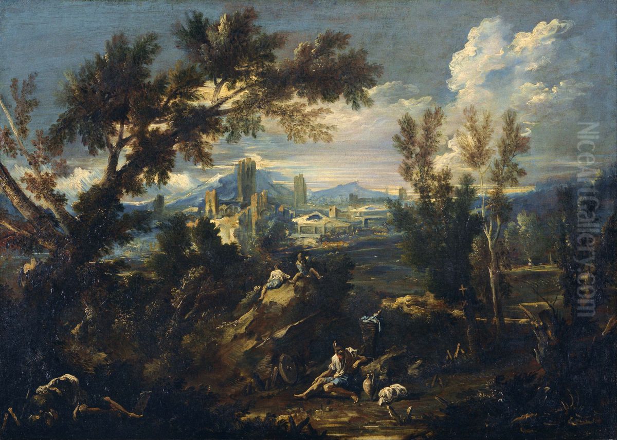 Landscape with Shepherds Oil Painting by Alessandro Magnasco
