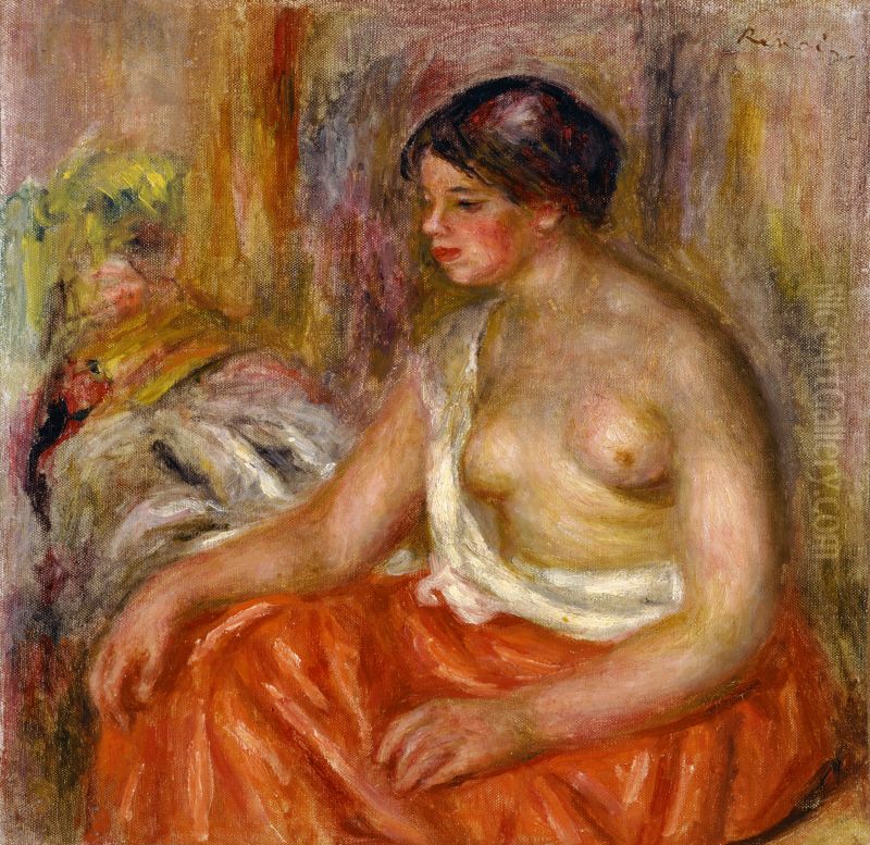 Seated Woman with Bared Breast Oil Painting by Pierre Auguste Renoir