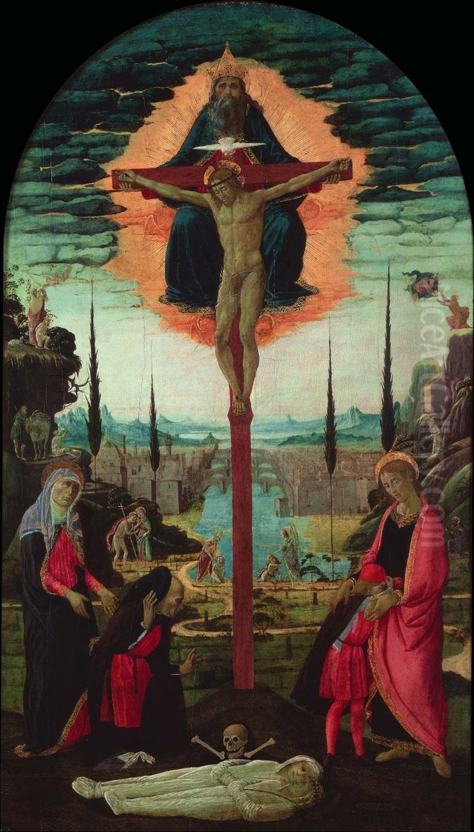 the Trinity, the Virgin, St. John and Donors Oil Painting by Jacopo da Sellaio