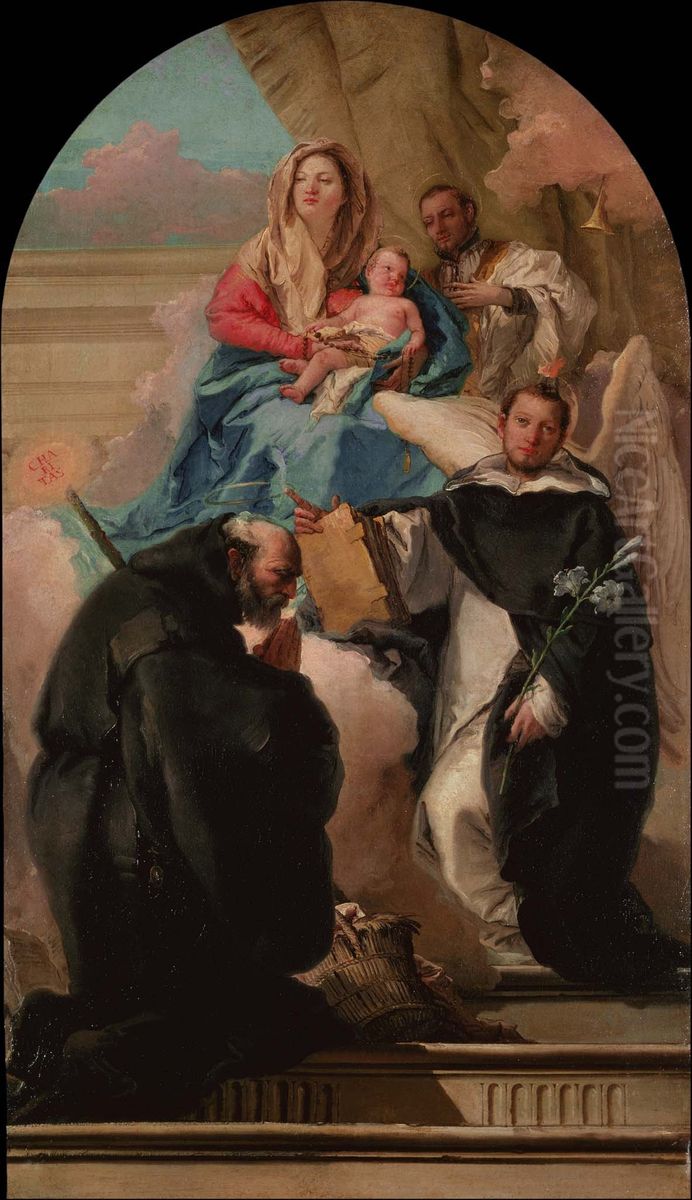 Madonna and Child with Three Saints Oil Painting by Giovanni Domenico Tiepolo