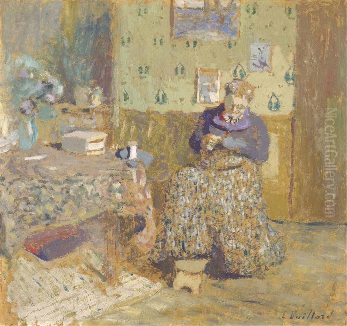 Madame Vuillard Sewing Oil Painting by Jean-Edouard Vuillard