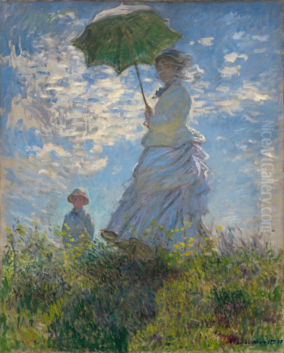 Woman with a Parasol - Madame Monet and Her Son Oil Painting by Claude Oscar Monet