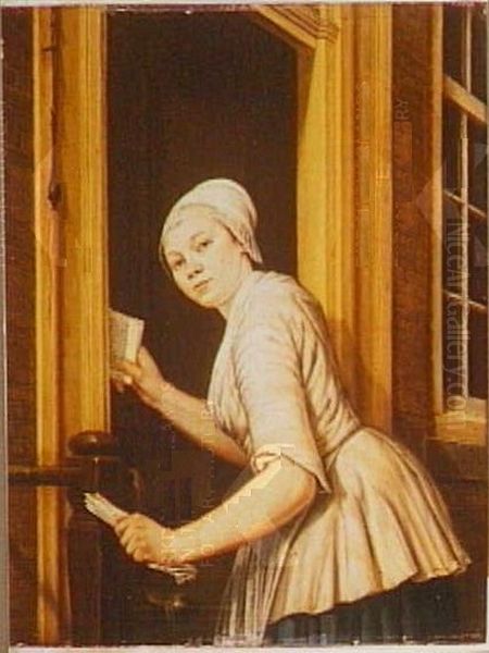 Een couranten ombrengster Oil Painting by Gerrit Zegelaar