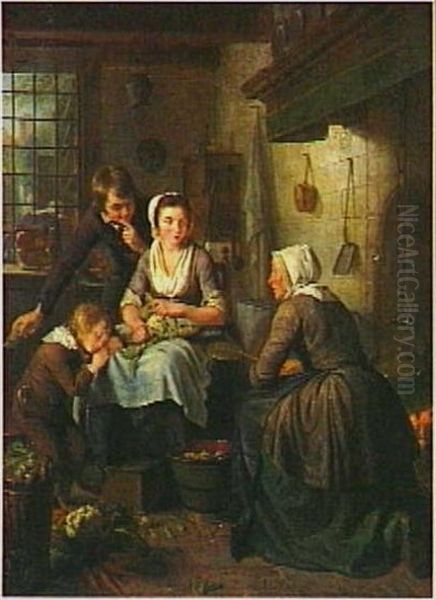 In the Kitchen Oil Painting by Adriaan de Lelie