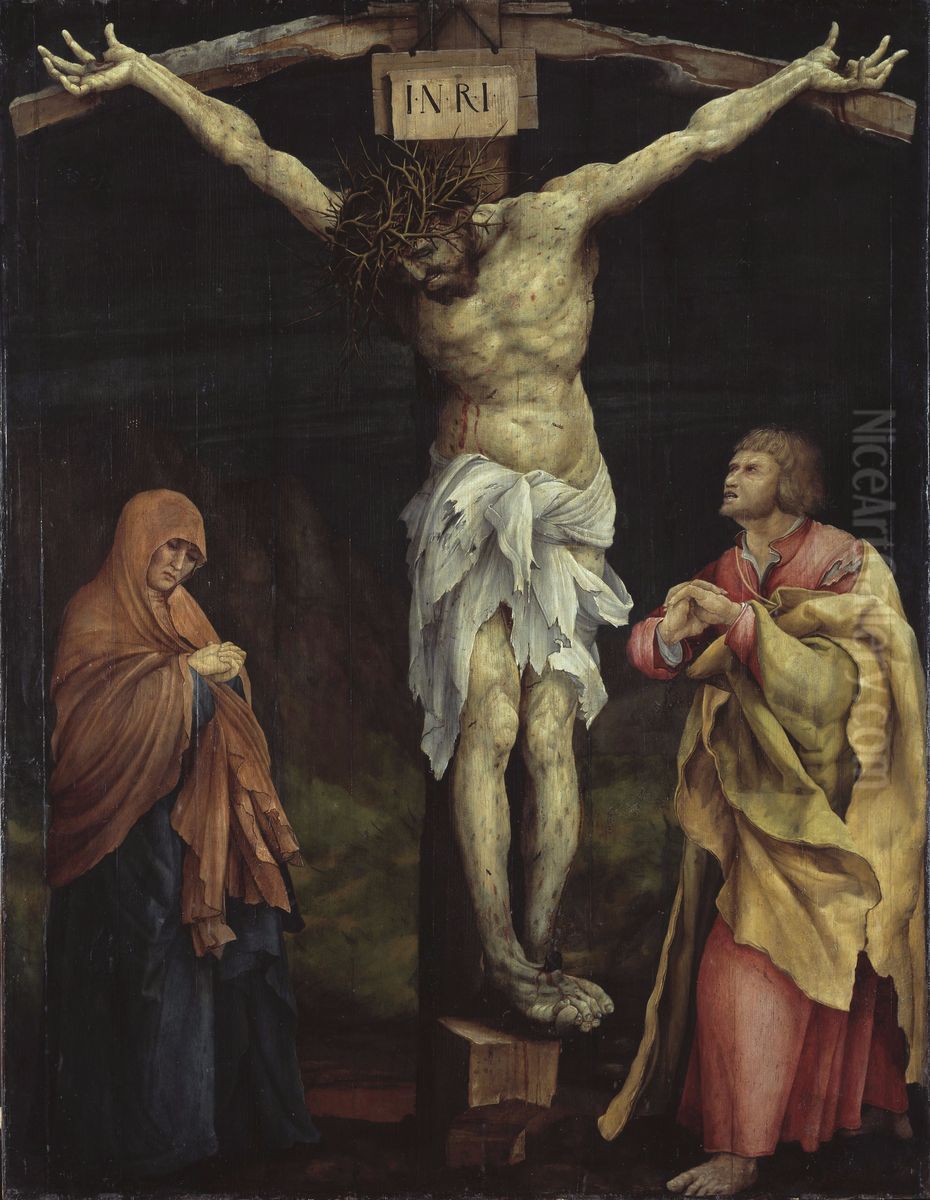 Tauberbischofsheimer Altar, Szene: Christus am Kreuz zwischen Maria und Johannes Oil Painting by Matthias Grunewald