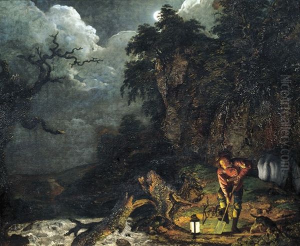 TheEarthstopperon the Banks of the Derwent(detail) Oil Painting by Joseph Wright of Derby