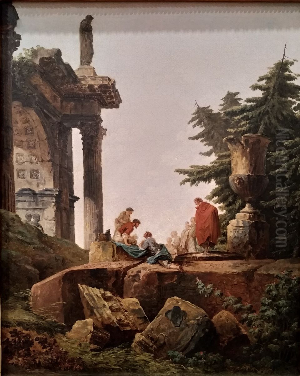 Arc de triomphe en ruines avec joueurs de cartes Oil Painting by Hubert Robert
