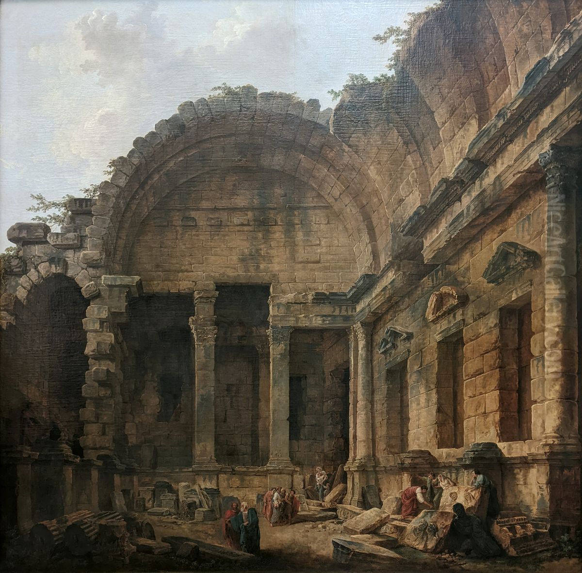 Inside the Temple of Diana in Nimes Oil Painting by Hubert Robert