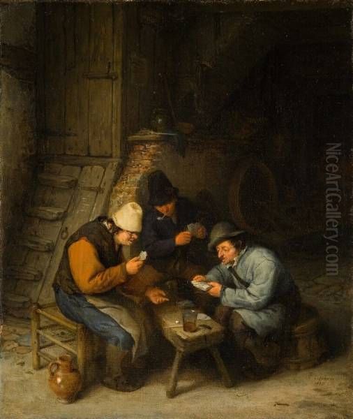 Peasants Playing Cards Oil Painting by Adriaen van Ostade