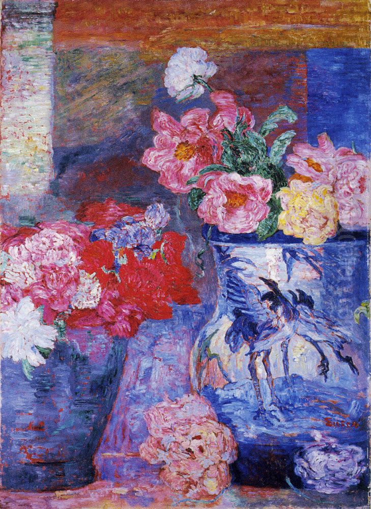 Flowers and blue vase Oil Painting by James Ensor