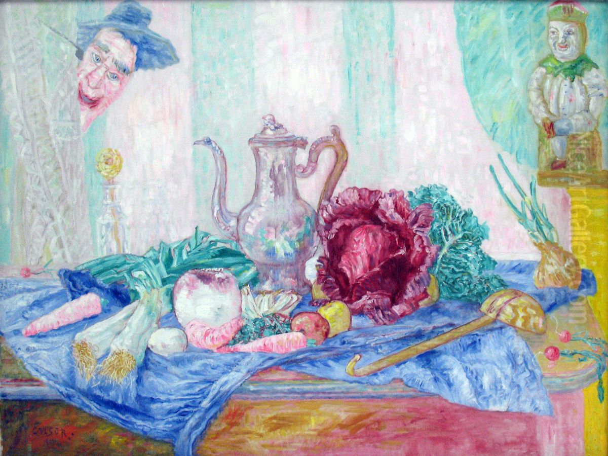 Still life with a cabbage Oil Painting by James Ensor