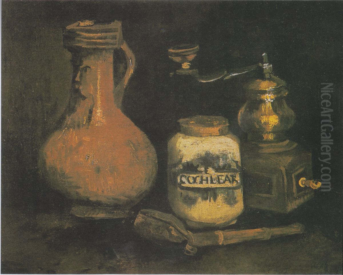 Stillleben mit Bartmannkrug, Kaffeemuhle und Pfeifenetui Oil Painting by Vincent Van Gogh