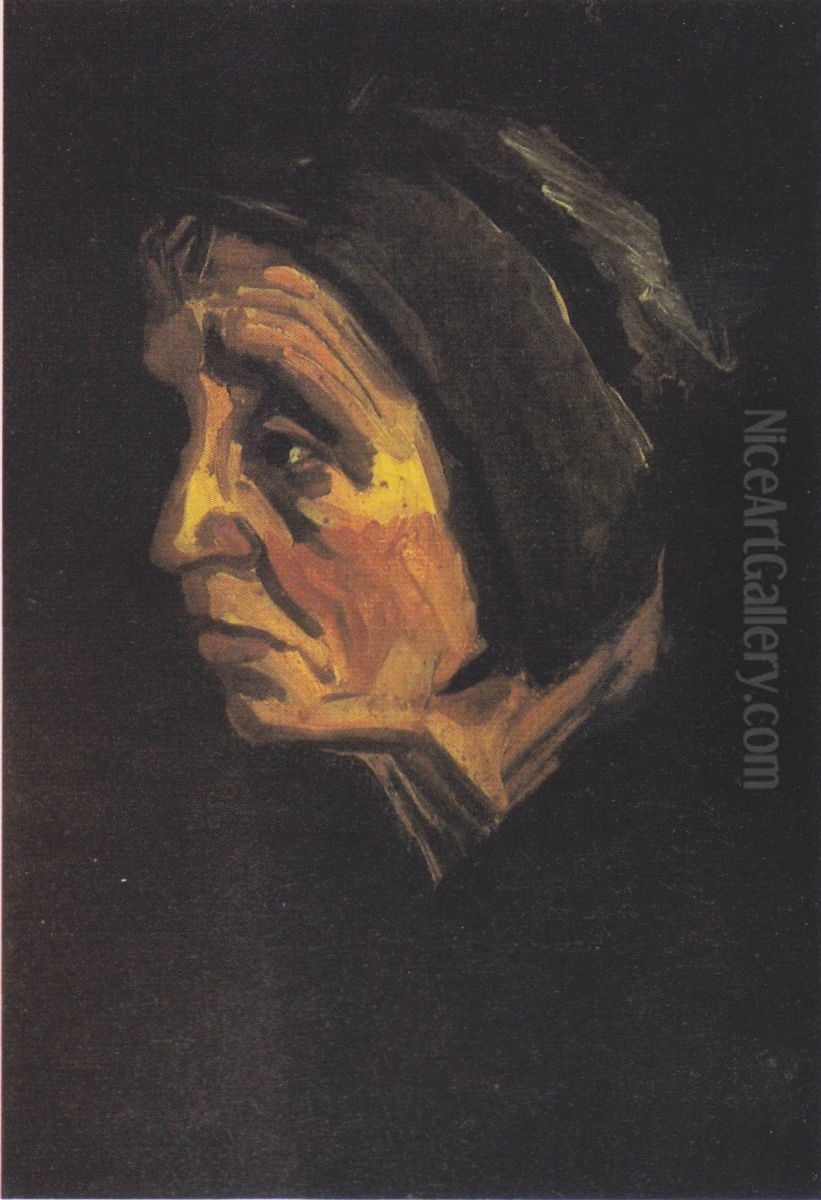 Head of an old Peasant Woman with a dark hood Oil Painting by Vincent Van Gogh
