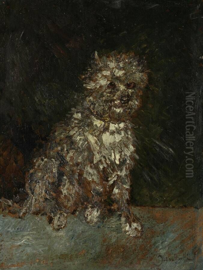 Griffon blanc Oil Painting by Adolphe Joseph Thomas Monticelli