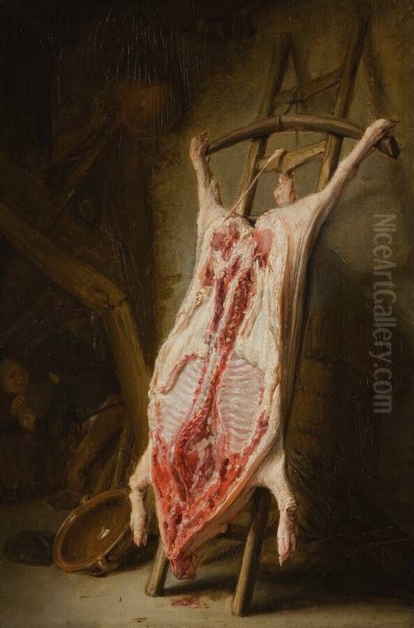 A Pig's Carcass Oil Painting by Adriaen van Ostade