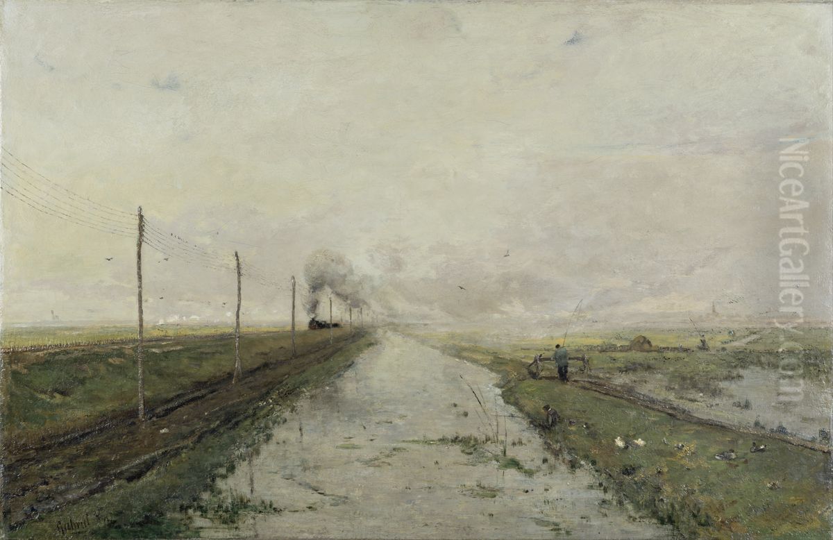 Landscape with a train Oil Painting by Paul Joseph Constantine Gabriel