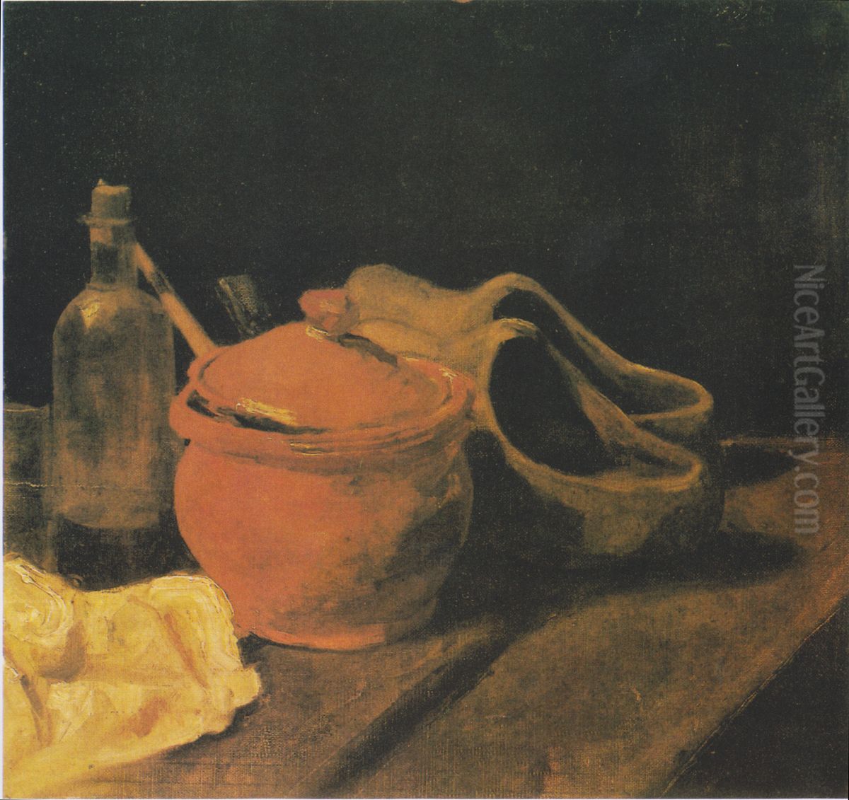 Stillleben mit Tontopf, Flasche und Holzschuhen Oil Painting by Vincent Van Gogh