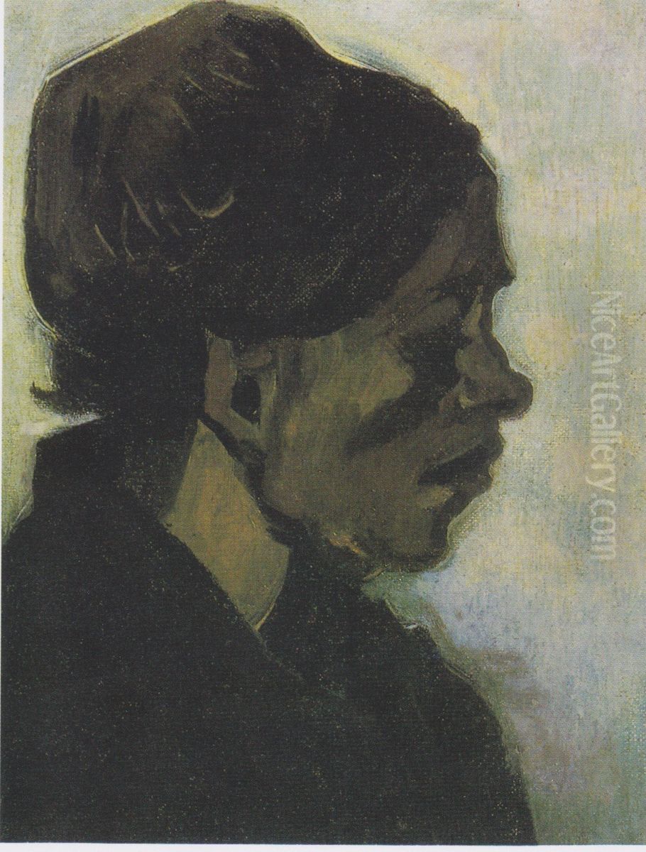 Head of a Brabantian peasant woman with dark hood Oil Painting by Vincent Van Gogh