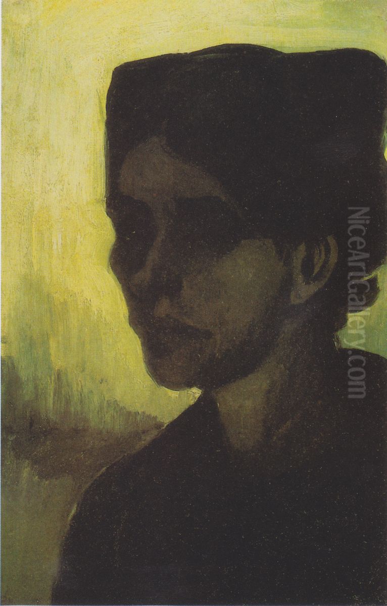 Head of a young peasant woman with a dark hood Oil Painting by Vincent Van Gogh