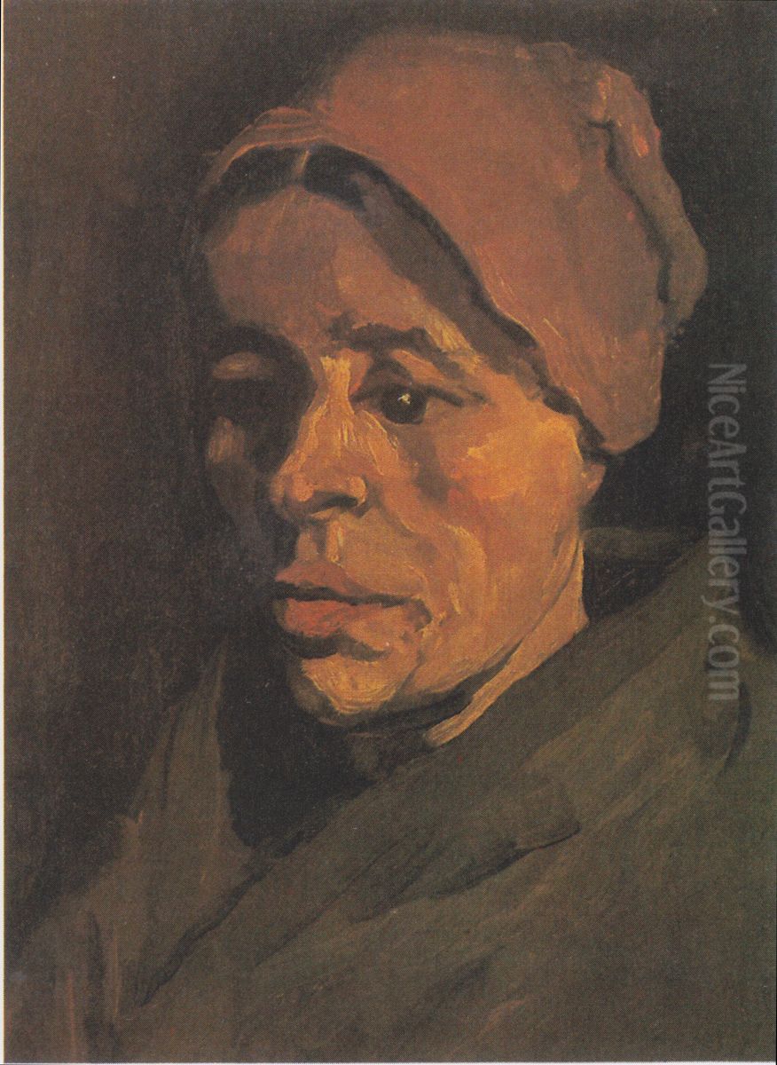 Head of a Peasant Woman with a brownish hood Oil Painting by Vincent Van Gogh