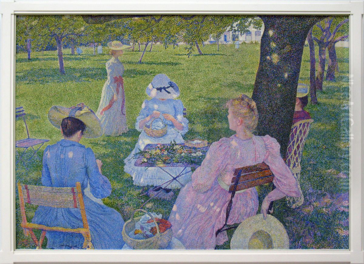 A family gathering in an orchard Oil Painting by Theo van Rysselberghe