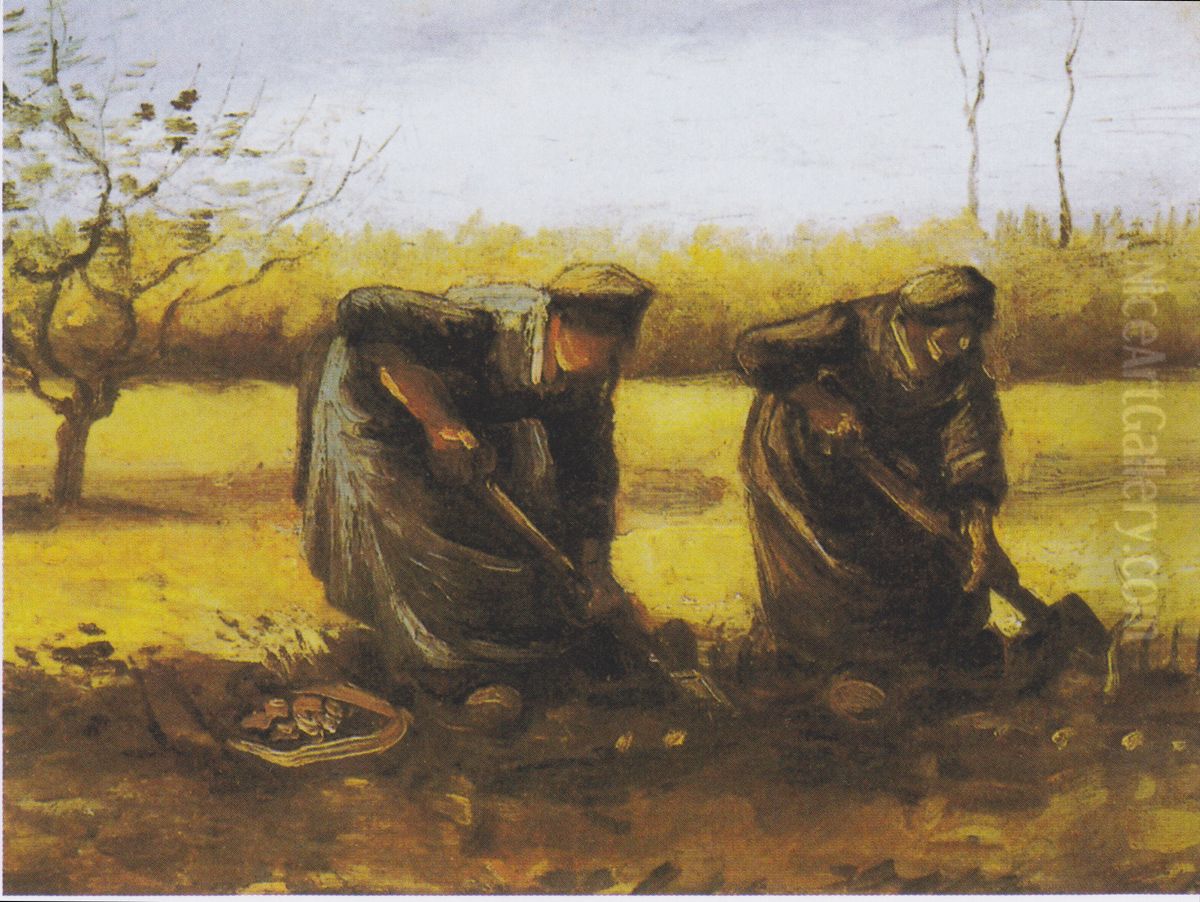 Two Peasant women, digging potatoes Oil Painting by Vincent Van Gogh