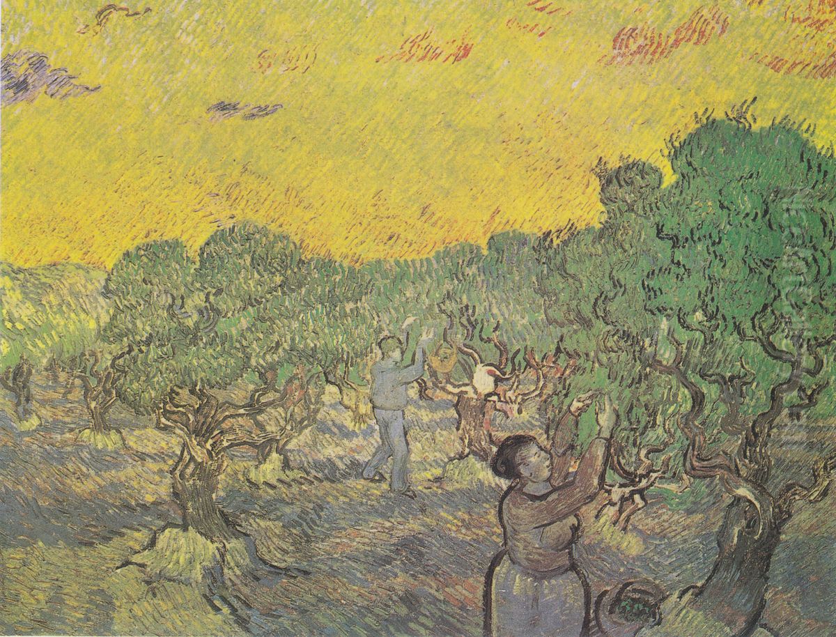 Oilvenhain mit pfluckenden Figuren Oil Painting by Vincent Van Gogh