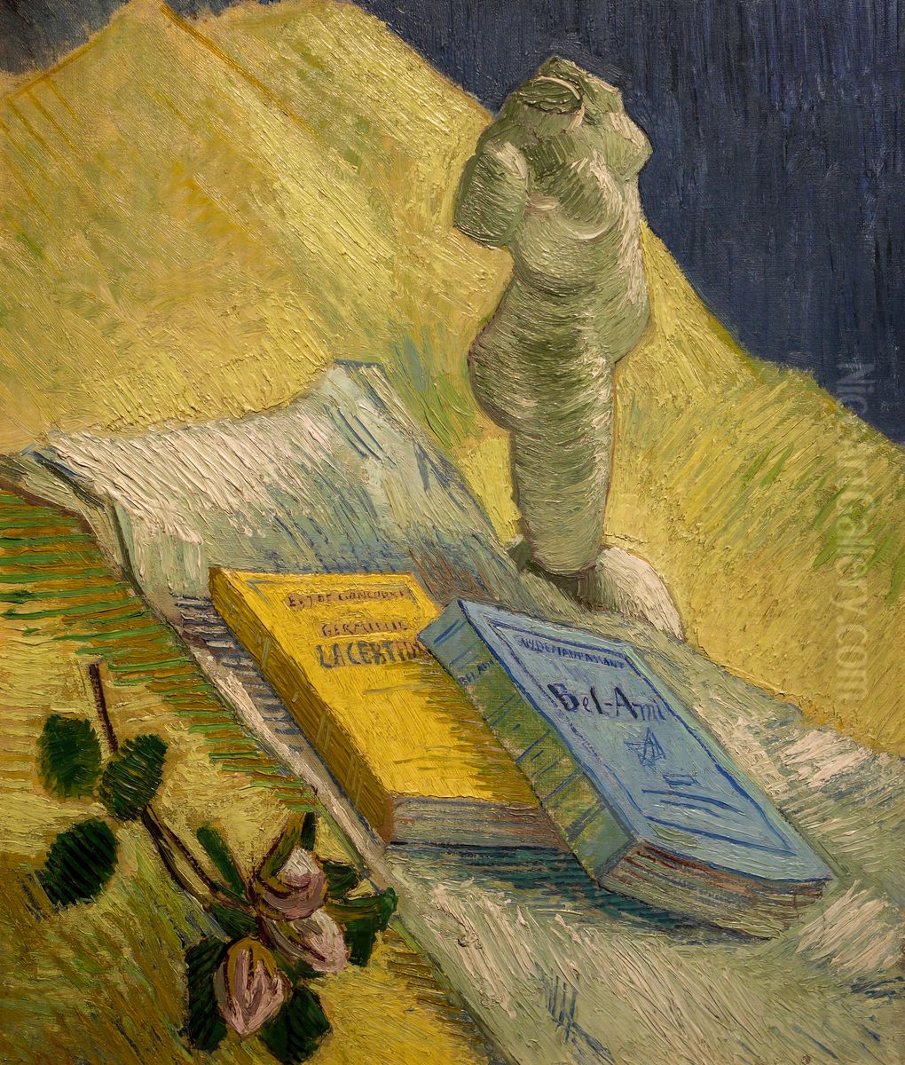 Still life with plaster torso, a rose and two novels Oil Painting by Vincent Van Gogh