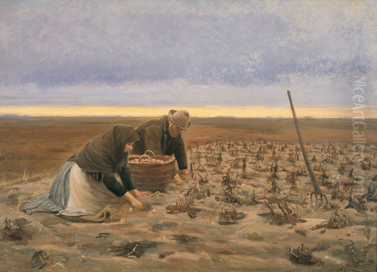 Potato Harvest Oil Painting by Michael Peter Ancher