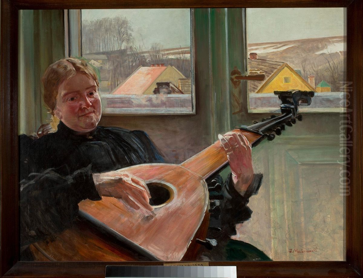 Portret siostry artysty Heleny z lutnia Oil Painting by Jacek Malczewski