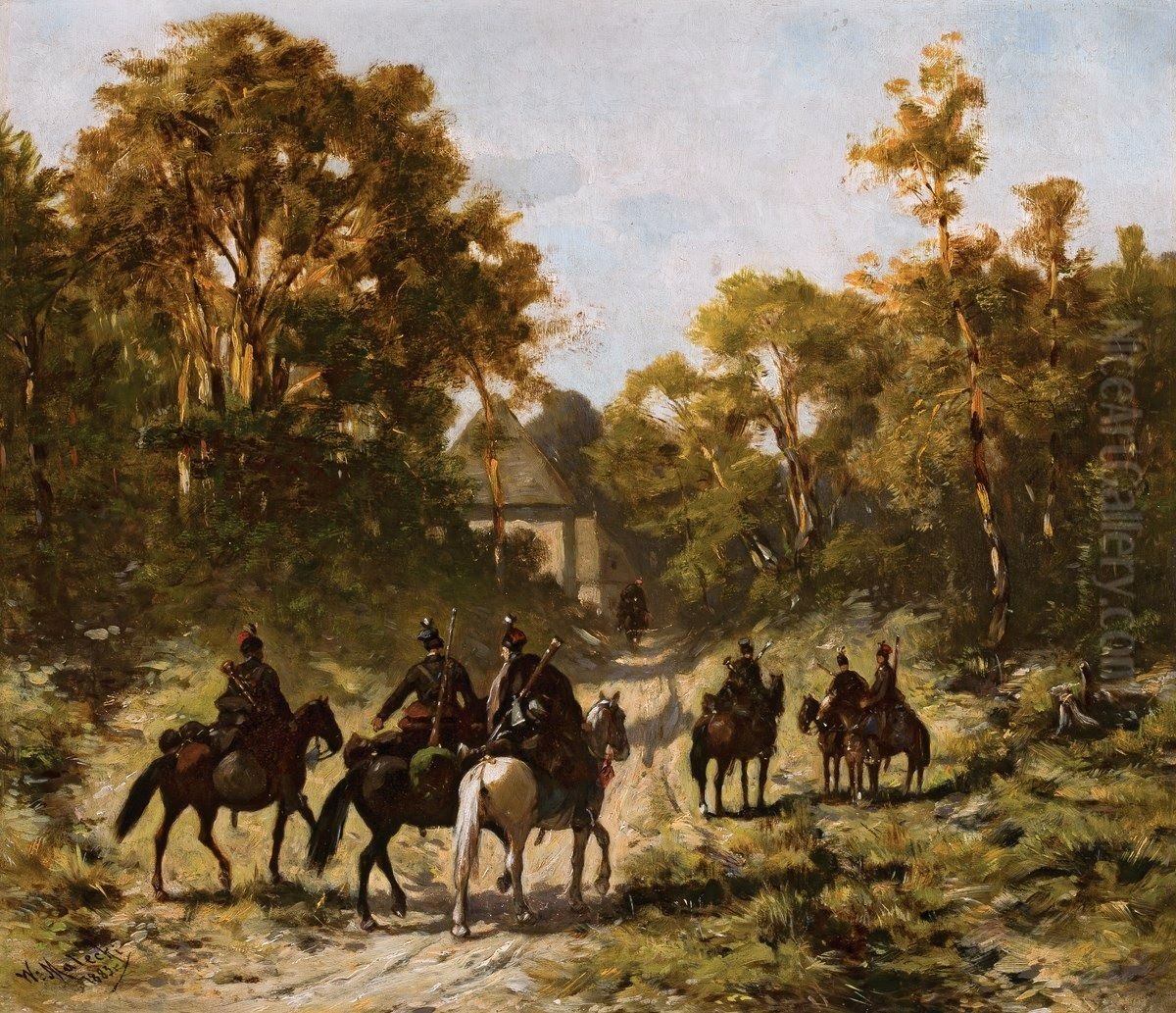 Insurgent patrol - Keeping watch Oil Painting by Wladyslaw Malecki