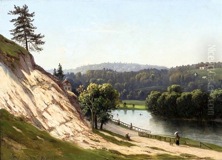 Near Vilnius - River landscape Oil Painting by Jozef Marszewski