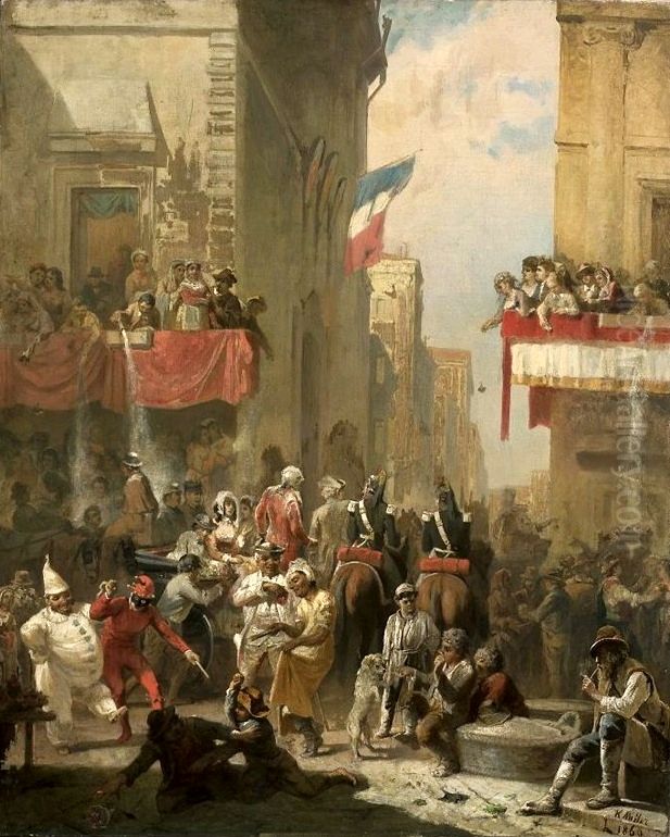 Carnival at the Corso in Rome Oil Painting by Karol Miller