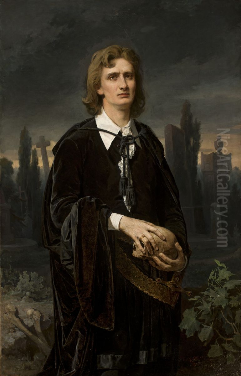 Portrait of Wincenty Rapacki in the role of Hamlet Oil Painting by Karol Miller
