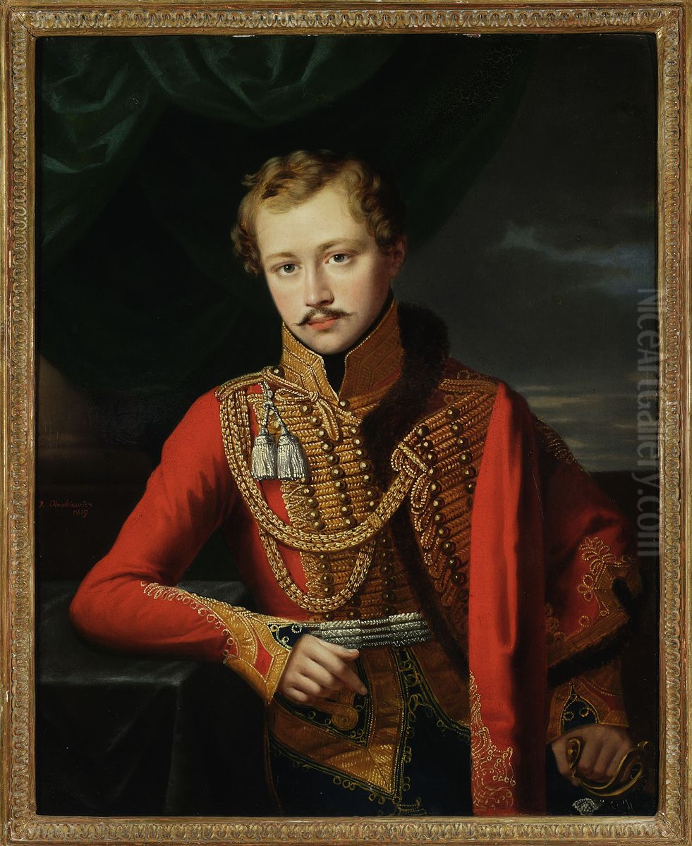 Portret oficera Oil Painting by Jozef Oleszkiewicz