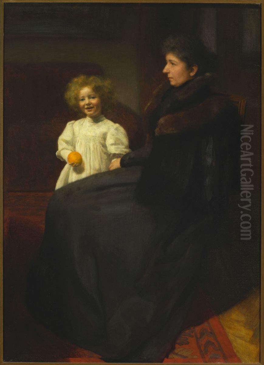 Portrait of Mrs. Oderfeld with her daughter (Lady with a child, Portrait of Mrs. O.) Oil Painting by Jozef Pankiewicz