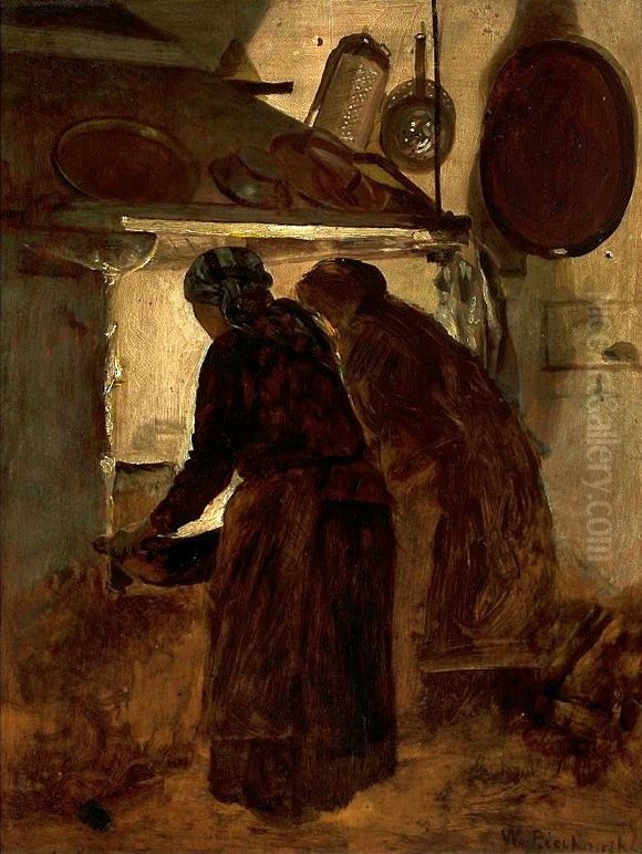 Women at the stove Oil Painting by Wojciech Piechowski