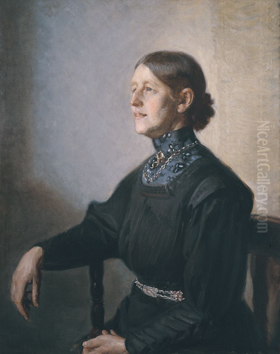 Portrait of the Artist's Wife, the Painter Anna Ancher Oil Painting by Michael Peter Ancher