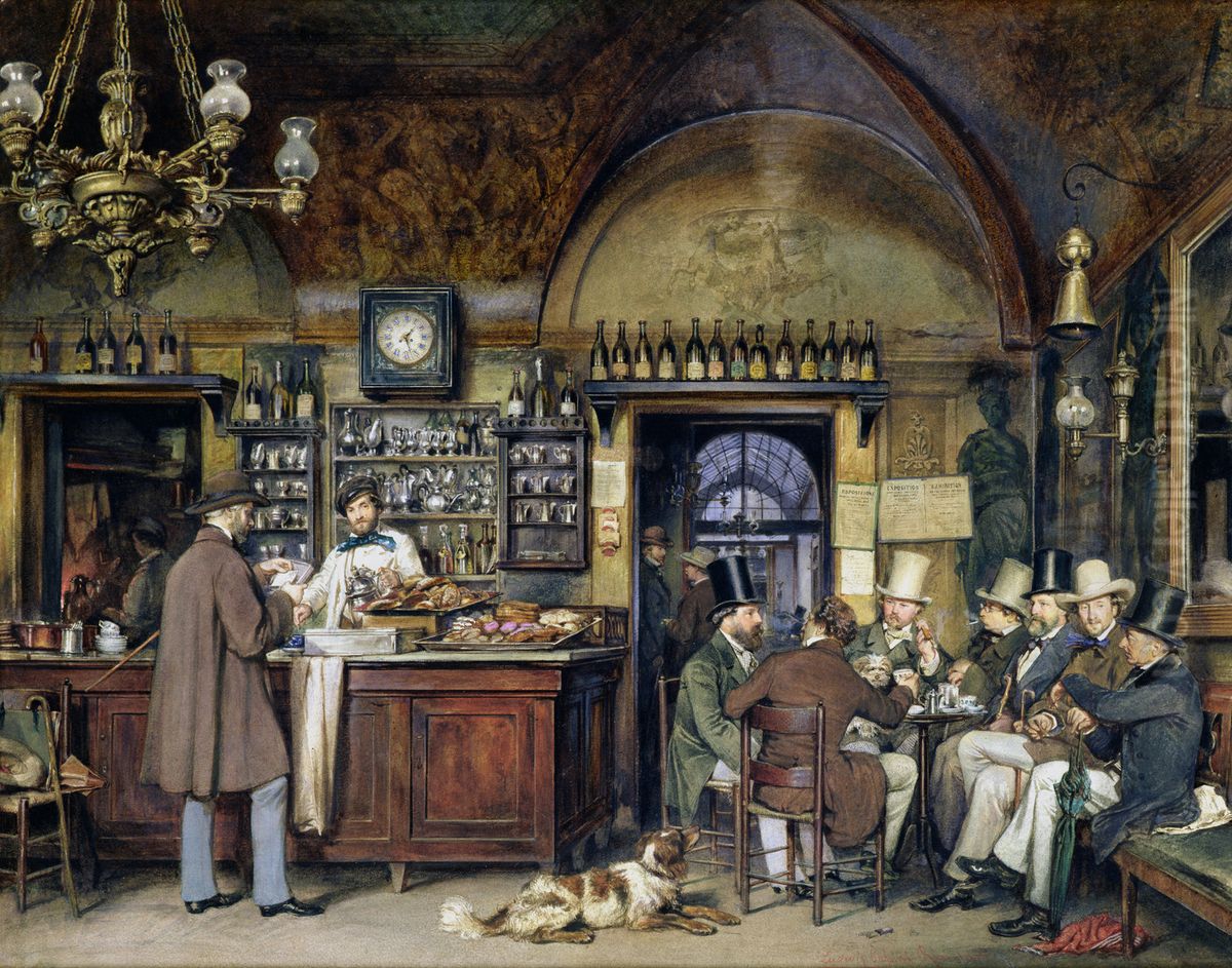Kunstler im Cafe Greco in Rom Oil Painting by Ludwig Passini
